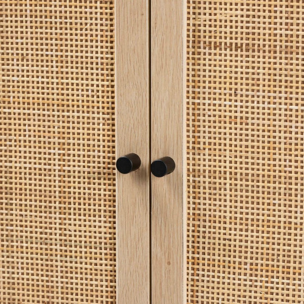 Baxton Studio Baxton Studio Ardon Bohemian Storage Cabinet - Light Brown Wood & Black Metal with Rattan Doors MUS-003-Natural/Black