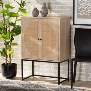 Baxton Studio Baxton Studio Ardon Bohemian Storage Cabinet - Light Brown Wood & Black Metal with Rattan Doors MUS-003-Natural/Black