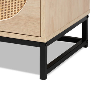 Baxton Studio Baxton Studio Ardon Bohemian End Table with Rattan Accents - Light Brown Wood & Black Metal Design MUS-005-Natural/Black