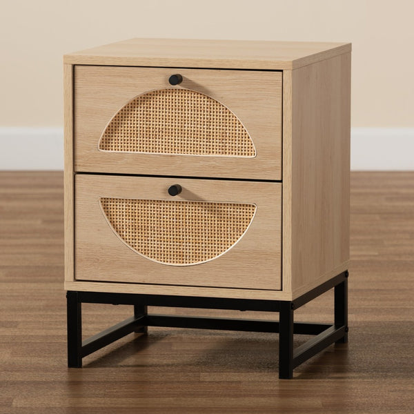 Baxton Studio Baxton Studio Ardon Bohemian End Table with Rattan Accents - Light Brown Wood & Black Metal Design MUS-005-Natural/Black