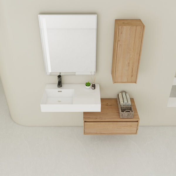 English Elm 30 Inch Wall-Mounted Bathroom Vanity With Resin Sink, Soft Close Drawer & Storage Cabinet - Modern Design W999S00267