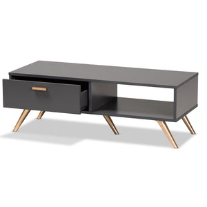 Baxton Studio Baxton Studio Kelson Modern Dark Grey Coffee Table with Gold Accents, Open Shelf & Hidden Drawer LV19CFT1914-Dark Grey-CT