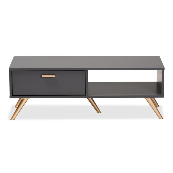 Baxton Studio Baxton Studio Kelson Modern Dark Grey Coffee Table with Gold Accents, Open Shelf & Hidden Drawer LV19CFT1914-Dark Grey-CT