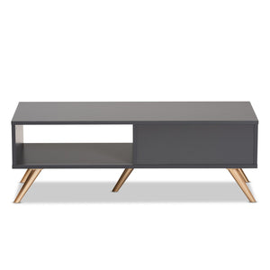 Baxton Studio Baxton Studio Kelson Modern Dark Grey Coffee Table with Gold Accents, Open Shelf & Hidden Drawer LV19CFT1914-Dark Grey-CT