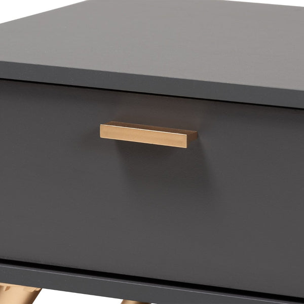 Baxton Studio Baxton Studio Kelson Modern Dark Grey Coffee Table with Gold Accents, Open Shelf & Hidden Drawer LV19CFT1914-Dark Grey-CT