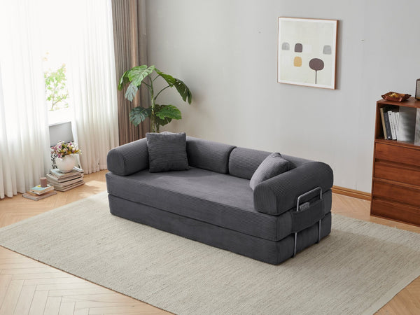 English Elm 78.8" Corduroy Modular Floor Sofa Convertible Sleeper Futon with Pillow Back Support Gray W5617P456004