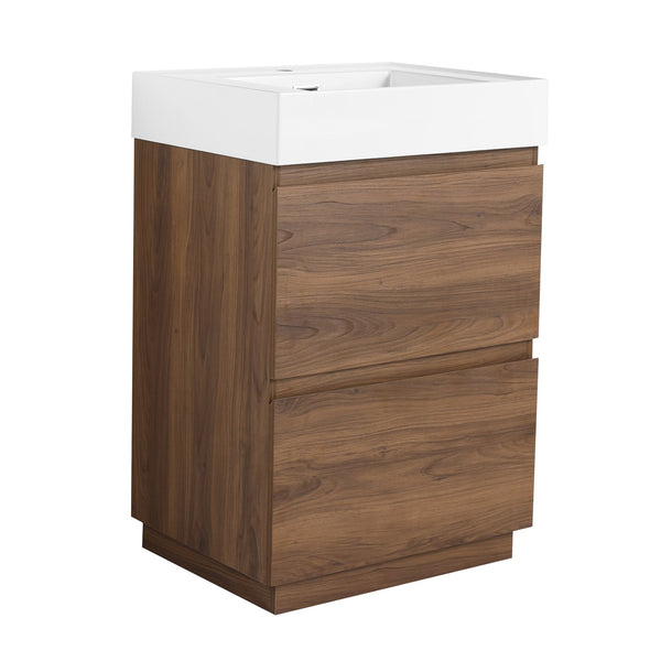 English Elm 24" Modern Bathroom Vanity with Single Undermount Sink, Engineered Wood, Waterproof Finish, 2 Drawers and Pre-Drilled Faucet Hole Brown W1972S00006
