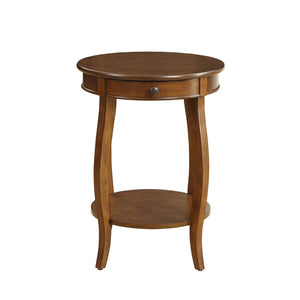 English Elm Round Retro Accent Table with Drawer and Open Shelf on Cabriole Legs for Stylish Living Spaces Walnut B016P310496