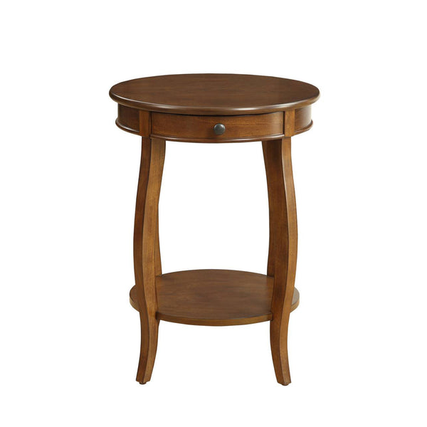 English Elm Round Retro Accent Table with Drawer and Open Shelf on Cabriole Legs for Stylish Living Spaces Walnut B016P310496