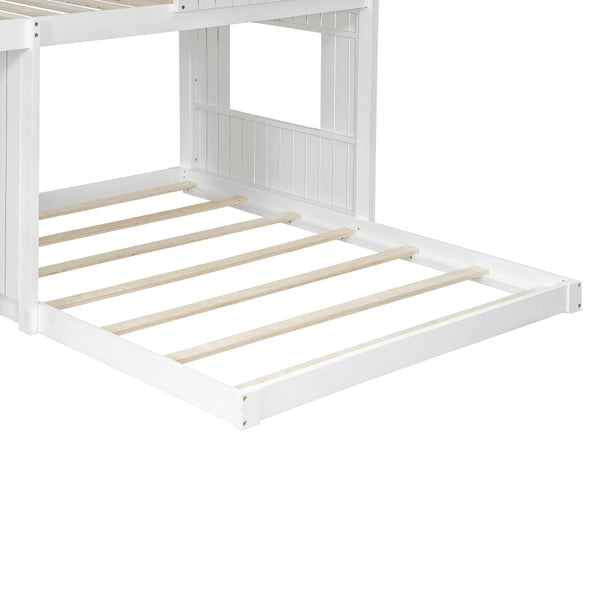 English Elm Wooden Twin Over Full Bunk Bed Farmhouse Playhouse Design with Ladder Guardrails LT000327AAK-1