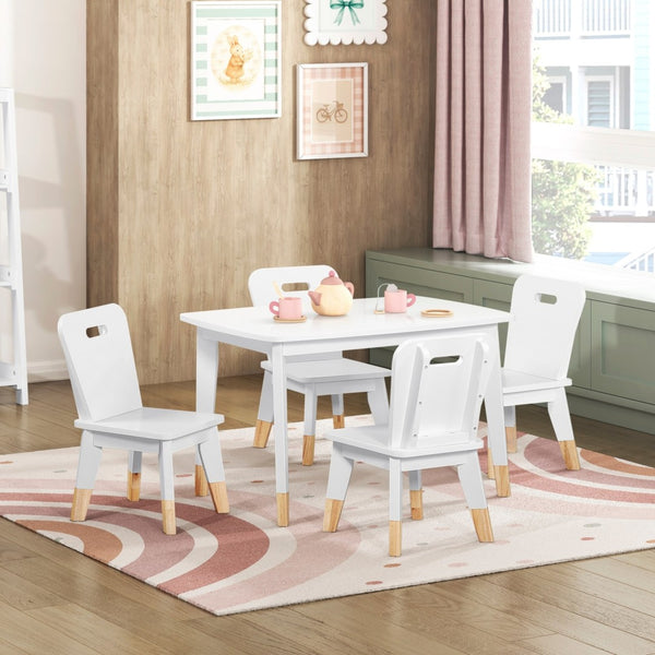 English Elm Gray Two-tone Solid Wood Kids Activity Table Set Four Chairs Playroom Furniture White B011P463888