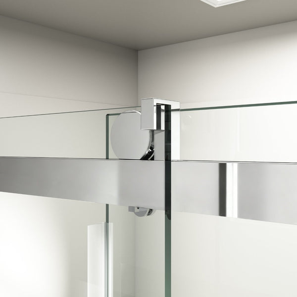 English Elm 56" Frameless Sliding Shower Door Tempered Glass Soft Close Brushed Nickel Hardware Chrome W1573P198749