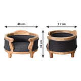 English Elm Solid Wood Carved Battleship Tweed Pet Bed