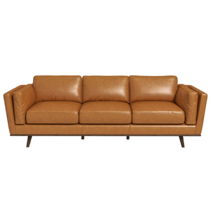 English Elm Ashcroft Furniture - Chase Mid Century Modern Tan Genuine Leather Sofa