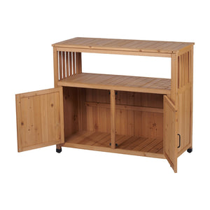 English Elm Wooden Solid Bar Height Buffet Cabinet with Slatted Panels for Patio or Dining Room W2640P330336