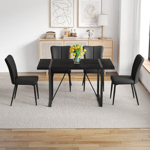 English Elm Table and Chair Set Round Tempered Glass Top with X Base and Four Pu Leather Seats W1151S04376