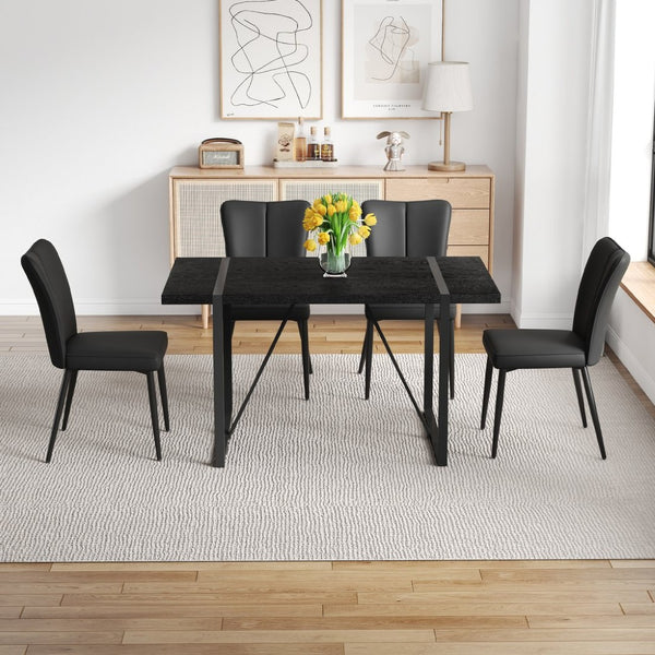 English Elm Table and Chair Set Round Tempered Glass Top with X Base and Four Pu Leather Seats W1151S04376