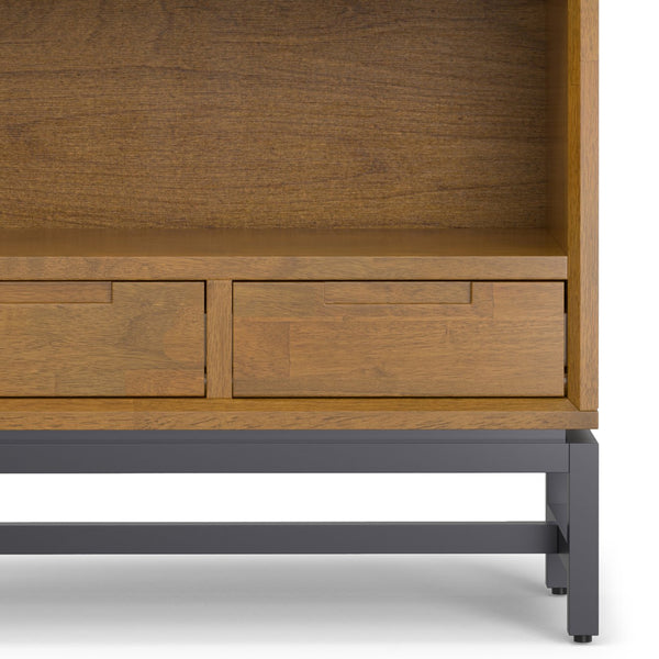 English Elm Banting Mid Century Bookcase – Solid Rubberwood Brown with Metal Base, Adjustable Shelves & Drawers B136P238610