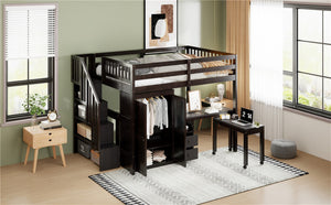 English Elm Queen Murphy Bed with Integrated Desk Cabinet Shelves Space Saving Studio Solution Espresso N708S00014P