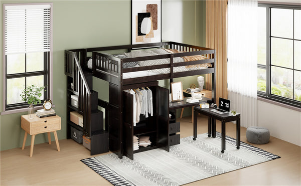 English Elm Queen Murphy Bed with Integrated Desk Cabinet Shelves Space Saving Studio Solution Espresso N708S00014P