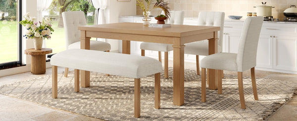 English Elm 6-piece Rectangular Dining Set with Wood Grain Table Four Upholstered Chairs and Bench Natural N752S000012N