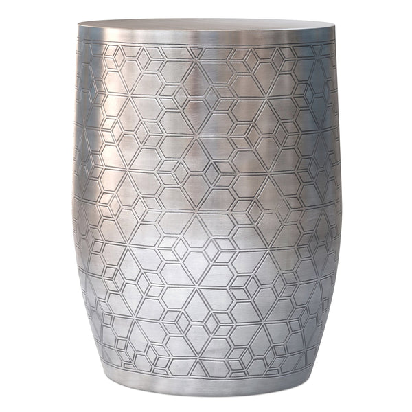 English Elm Johnsen Antique Silver 15" Geometric Pattern Accent Table – Handcrafted Iron, Etched Art Deco Design B136P361860