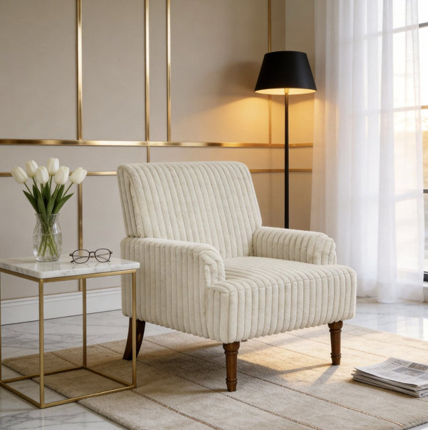 English Elm Modern Wide Wale Corduroy Accent Chair Solid Wood Legs Upholstered Living Room Seat Beige W5568P445690