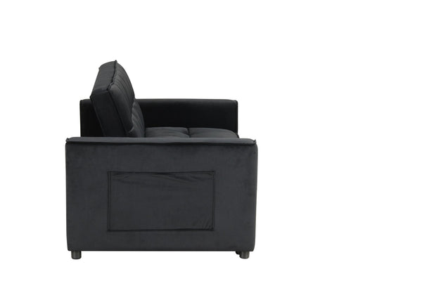 English Elm Maia Velvet Tufted Convertible Loveseat Sleeper with Arm Pockets for Compact Spaces B2749P413195