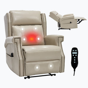 English Elm Emon's Overstuffed Chenille Power Lift Recliner with Massage Heat and Charging Ports Beige W1803S00086