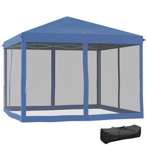 English Elm Outsunny 10' X 10' Instant Pop Up Canopy Tent With Bug Netting & Carry Bag For Outdoor Events, Blue W2225P174181-GIGA