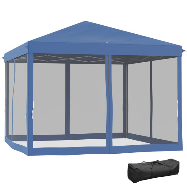 English Elm Outsunny 10' X 10' Instant Pop Up Canopy Tent With Bug Netting & Carry Bag For Outdoor Events, Blue W2225P174181-GIGA