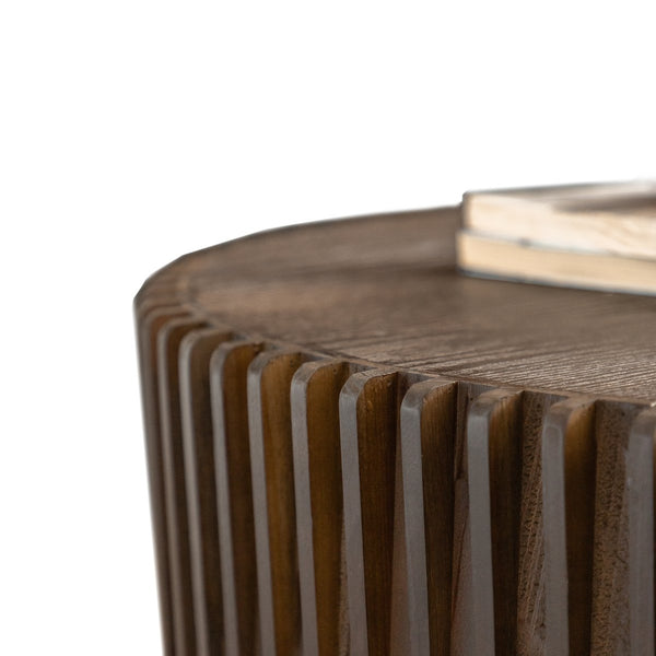 English Elm Vintage Cylindrical Nesting Coffee Table Set, Textured Embossed Wood Accent Tables for Living Room Dark Brown W757P195739