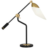 Robert Abbey Ferdinand Table Lamp Matte Black Painted Finish w/ Modern Brass Accents Cased White Glass