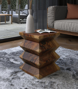 New Pacific Direct Elsie Contemporary Trembesi Side Table - Unique Hand-carved Design With Floating Effect, Fully Assembled Natural  1210024-n-npd