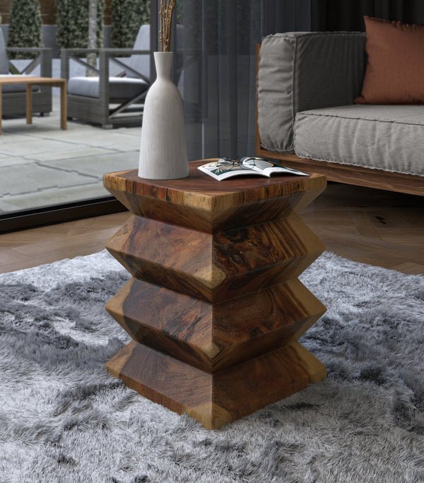 New Pacific Direct Elsie Contemporary Trembesi Side Table - Unique Hand-carved Design With Floating Effect, Fully Assembled Natural  1210024-n-npd