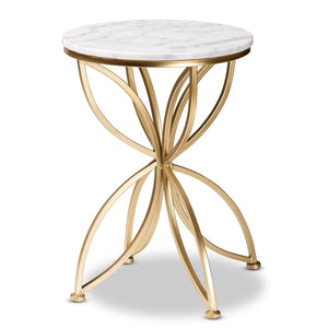 Baxton Studio Baxton Studio Gold-Finished Modern End Table with Elegant Round Marble Top for Chic Living Spaces H01-97048-Metal/Marble Side Table