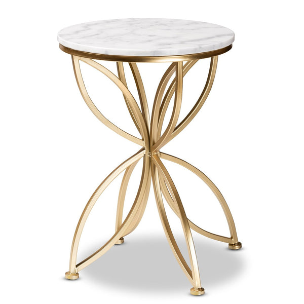 Baxton Studio Baxton Studio Gold-Finished Modern End Table with Elegant Round Marble Top for Chic Living Spaces H01-97048-Metal/Marble Side Table