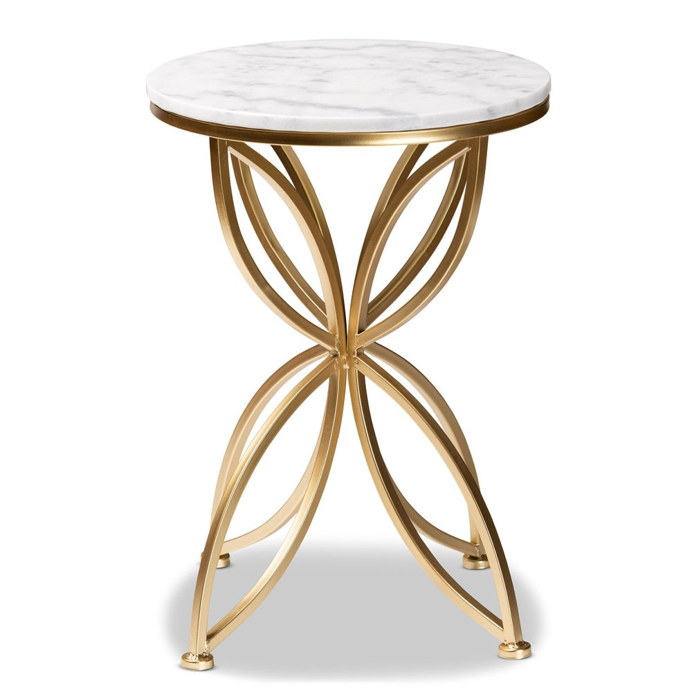 Baxton Studio Baxton Studio Gold-Finished Modern End Table with Elegant Round Marble Top for Chic Living Spaces H01-97048-Metal/Marble Side Table