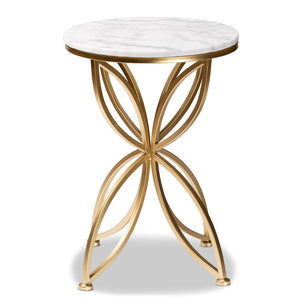 Baxton Studio Baxton Studio Gold-Finished Modern End Table with Elegant Round Marble Top for Chic Living Spaces H01-97048-Metal/Marble Side Table