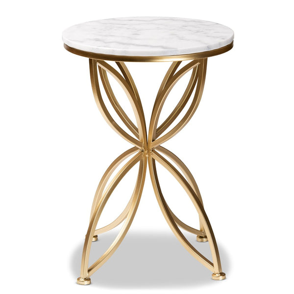 Baxton Studio Baxton Studio Gold-Finished Modern End Table with Elegant Round Marble Top for Chic Living Spaces H01-97048-Metal/Marble Side Table
