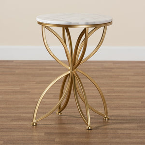 Baxton Studio Baxton Studio Gold-Finished Modern End Table with Elegant Round Marble Top for Chic Living Spaces H01-97048-Metal/Marble Side Table