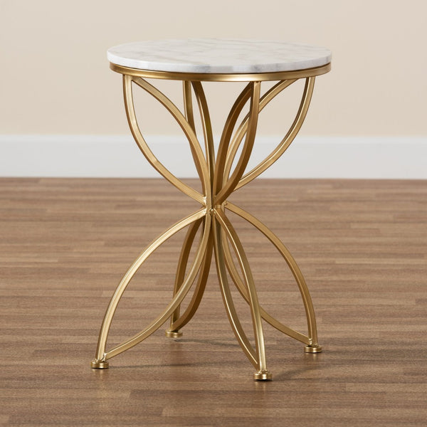Baxton Studio Baxton Studio Gold-Finished Modern End Table with Elegant Round Marble Top for Chic Living Spaces H01-97048-Metal/Marble Side Table
