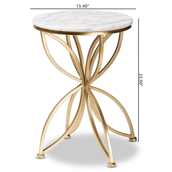 Baxton Studio Baxton Studio Gold-Finished Modern End Table with Elegant Round Marble Top for Chic Living Spaces H01-97048-Metal/Marble Side Table