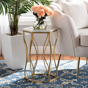 Baxton Studio Baxton Studio Kalena Modern Gold Metal End Table with Hexagon Marble Top for Chic Living Spaces H01-97049-Metal/Marble Side Table