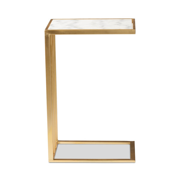 Baxton Studio Baxton Studio C-Shaped End Table with Marble Top & Gold Metal Frame - Modern Living Room Accent H01-100346-Metal/Marble Side Table