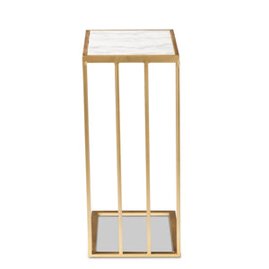 Baxton Studio Baxton Studio C-Shaped End Table with Marble Top & Gold Metal Frame - Modern Living Room Accent H01-100346-Metal/Marble Side Table