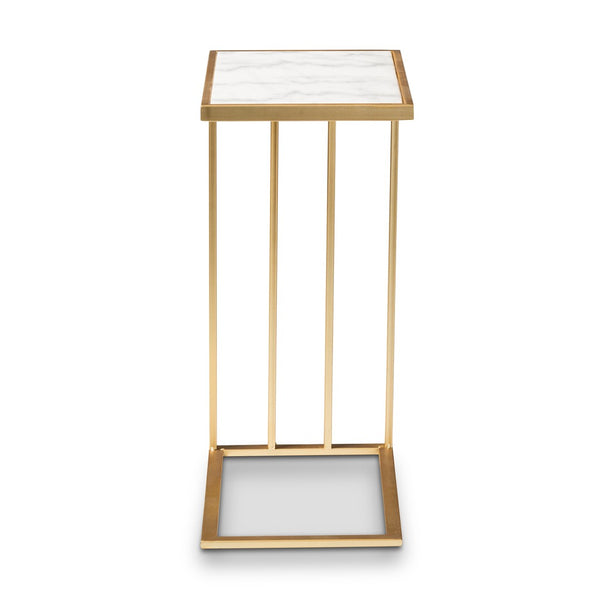 Baxton Studio Baxton Studio C-Shaped End Table with Marble Top & Gold Metal Frame - Modern Living Room Accent H01-100346-Metal/Marble Side Table