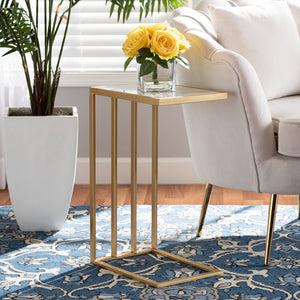 Baxton Studio Baxton Studio C-Shaped End Table with Marble Top & Gold Metal Frame - Modern Living Room Accent H01-100346-Metal/Marble Side Table