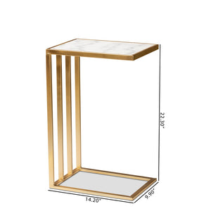 Baxton Studio Baxton Studio C-Shaped End Table with Marble Top & Gold Metal Frame - Modern Living Room Accent H01-100346-Metal/Marble Side Table