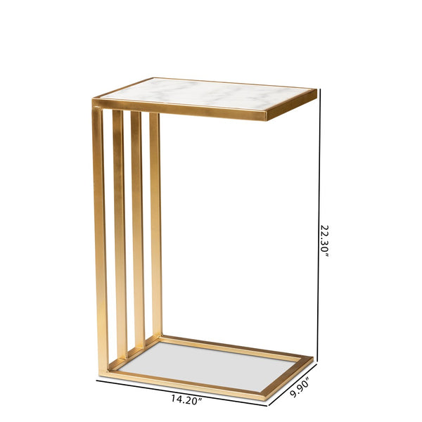 Baxton Studio Baxton Studio C-Shaped End Table with Marble Top & Gold Metal Frame - Modern Living Room Accent H01-100346-Metal/Marble Side Table